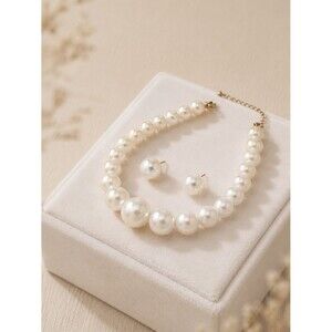 AAA Freshwater Pearl Necklace Earring Set Chunky Choker 16-18” Bridal Statement
